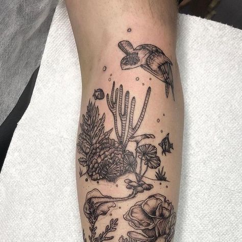 Reef Tattoo, Anemone Tattoo, Aquatic Tattoo, Coral Tattoo, Underwater Tattoo, Blue Flower Tattoos, Back Of Arm Tattoo, Ocean Tattoos, Plant Tattoo