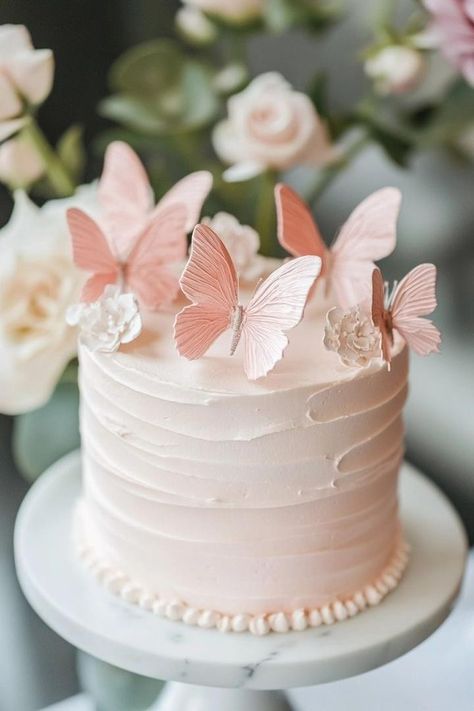 Bridal Shower Lifetime Of Butterflies, Butterfly Bridal Shower Cake, Simple Butterfly Cake, Baby Shower Butterfly Cake, Simple Bridal Shower Cake, Butterfly Baby Shower Cake, Gold Baby Shower Cake, Cake Butterfly, Minimalist Cakes