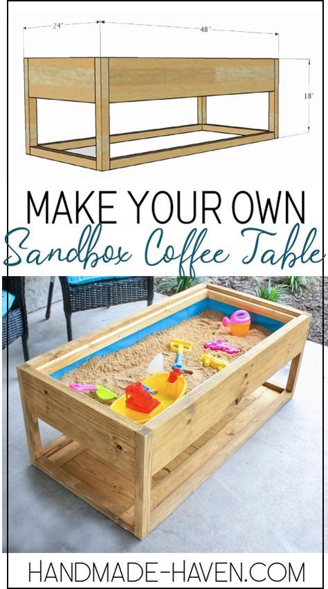 Sand Box Backyard, Diy Sand Table For Kids, Play Structure Landscaping, Outdoor Sandbox Ideas, Diy Kids Outdoor Play Area Ideas, Diy Sand Box For Kids, Montessori Backyard, Diy Outdoor Coffee Table, Kids Sandbox