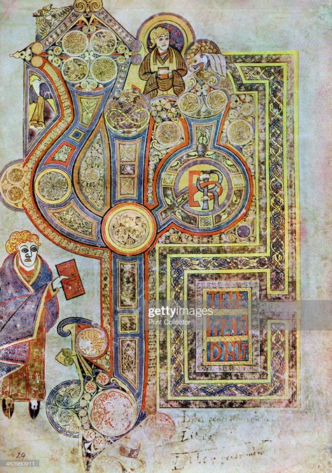 The Opening Words of St Matthew's Gospel, 800 AD, . A 20th-century... News Photo - Getty Images Book Of Kells Illuminated Manuscript, Celtic Illuminated Manuscript, Book Of Kells Art, Secret Of Kells, The Book Of Kells, Illustrated Manuscript, Medieval Books, Saint Matthew, Rennaissance Art