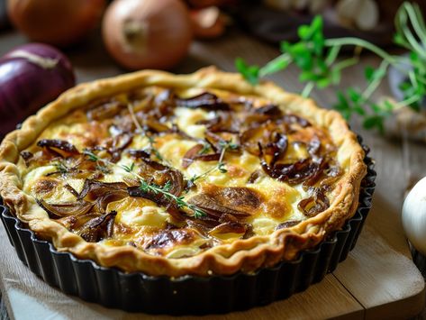 This super fancy Caramelised Onion and Goat's Cheese Tart is also super easy, if you use pre-prepared puff pastry. Serve it warm or at room temperature. Goats Cheese And Caramelised Onion Tart, Caramelized Onion Tart, Caramelised Onion Tart, Goat Cheese Tart, Caramelised Onion, Onion Tart, Savory Tarts, Cheese Tart, Goats Cheese