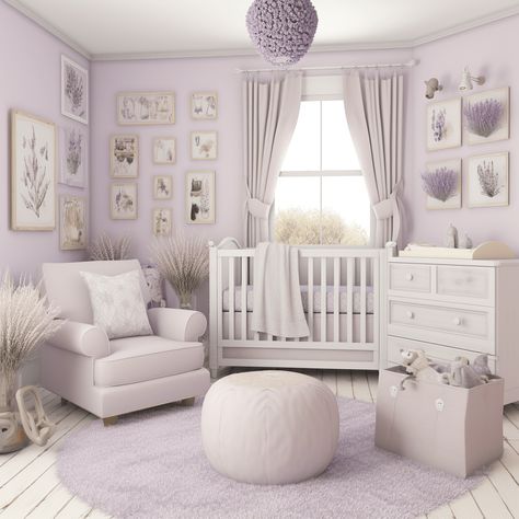 Purple Wall Nursery, Purple Nursery Baby Girl, Lilac Purple Nursery, Baby Girl Nursery Light Purple, Dusty Purple Nursery Ideas, Baby Girl Nursery Purple Lavender, Light Purple Baby Girl Nursery, Pale Purple Nursery, Baby Girl Nursery Room Ideas Lavendar