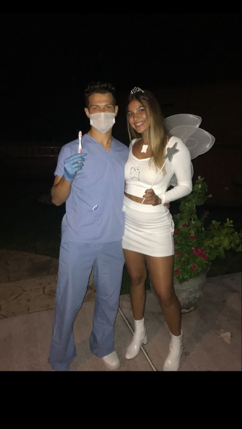 Couple Halloween Costumes Tooth Fairy, Toothfairy Dentist Costume Couple, Dentist Halloween Costume, Diy Tooth Fairy Costume Women, Dentist And Tooth Fairy Couple Costume, Toothfairy Dentist Costume, Tooth Fairy Couple Costume, Doctor And Patient Costume, Tooth Fairy Ideas Costume