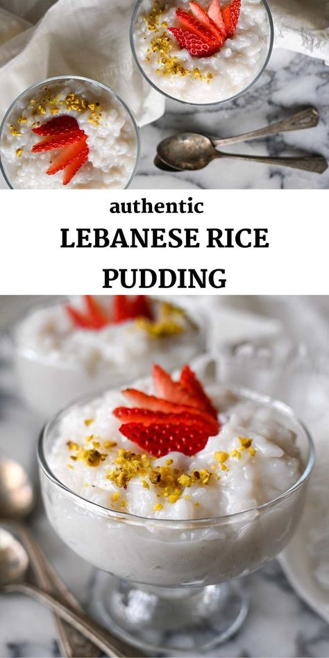 Lebanese Rice, Lebanese Desserts, Rice Desserts, Recipe Rice, Rice Pudding Recipe, Creamy Rice, Dessert Boxes, Comfort Dishes, Lebanese Recipes