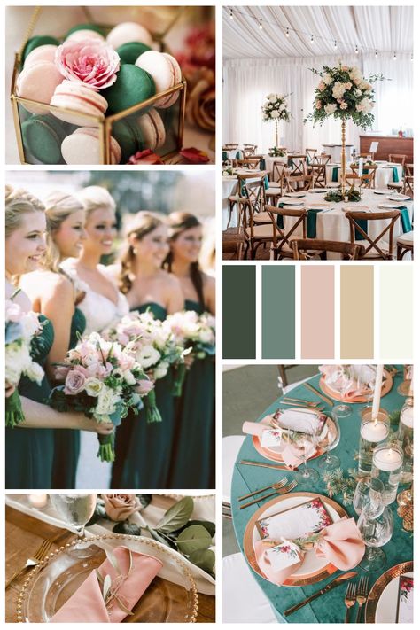 Emerald Forest Green Blush and Gold Emerald Blush Wedding, Emerald Green And Blush Wedding, Forest Green And Pink Wedding, Emerald And Blush Wedding, Dark Green And Pink Wedding, Emerald Green And Pink Wedding, Blush Wedding Colors, Victorian Colors, Emerald Forest