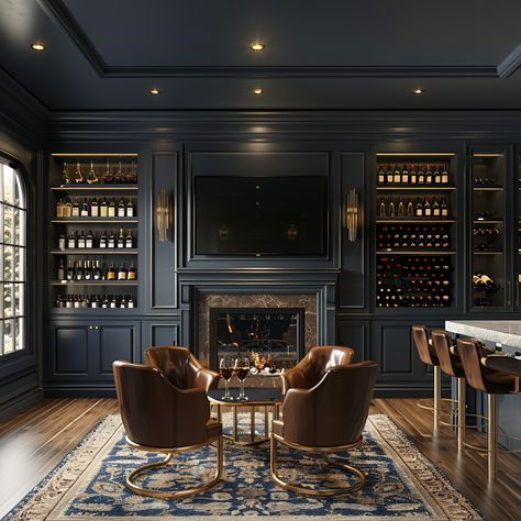 Wine Lounge Inspiration - Home Design Ideas from AI - Farmhouse Living Parlor Bar Room Ideas, Wine Library Room, Speakeasy Wine Room, Whiskey Room Man Caves Vintage Gentlemen, Gentleman Interior Design, Home Bar And Library, Den Bar Ideas, Bourbon Closet Ideas, Whisky Room Interior Design