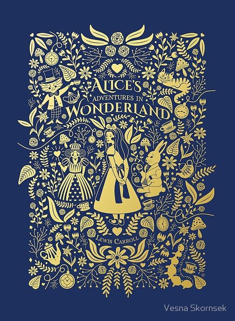 Alice in Wonderland - Gold #poster #art #illustration Alice In Wonderland Whimsical Art, Alice Art Wonderland, Alice In Wonderland Packaging, Alice In Wonderland Graphics, Alice In Wonderland Illustration Art, Alice In Wonderland Graphic Design, Alice In Wonderland Illustration Vintage, Alice In Wonderland Moodboard, Alice And Wonderland Art