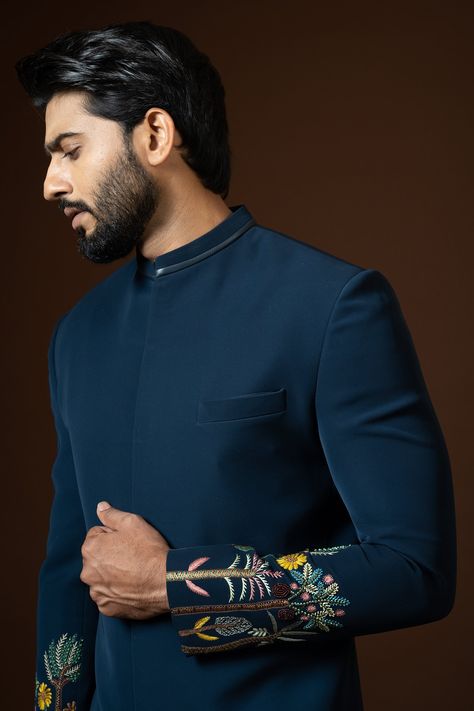 Buy Blue Terry Cotton Embroidered Zardozi Nairobi Jungle Achkan Trouser Set For Men by Paarsh Online at Aza Fashions. Blazer For Men Wedding, Black Slim Fit Trousers, Indian Wedding Clothes For Men, Indian Groom Wear, Sherwani Groom, Zardozi Work, African Dresses Men, Zardozi Embroidery, Kurta Men