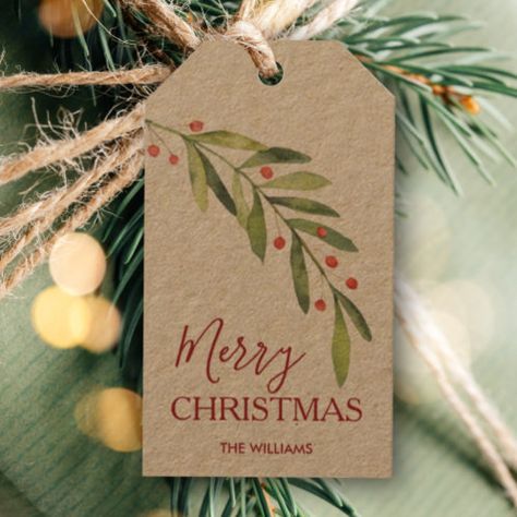 Greenery Merry Christmas Gift Tags | Zazzle Christmas Tags Handmade, Christmas Present Tags, Christmas Gift Tags Diy, Christmas Gift Tags Handmade, Evergreen Christmas, Merry Christmas Gift Tags, Holly And Berries, Merry Christmas Gift, Gift Tags Diy