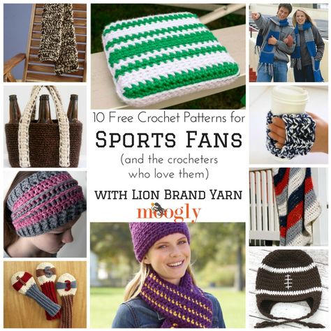 10 Free Crochet Patterns for Sports Fans made with Lion Brand Yarn - Free pattern collection on Moogly! Sports Crochet Patterns, Crochet Pattern For Dogs, Moogly Crochet Patterns, Sports Crochet, Handmade Fan, Moogly Crochet, Afghan Crochet Pattern, Ideas For Crochet, Dogs Christmas