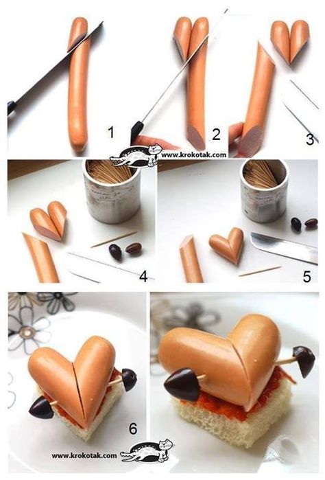 Culinary class – How to make heart shape sausages step by step DIY tutorial instructions, How to, how to do, diy instructions, crafts, do it yourself, diy website, art project ideas Culinary Classes, Bento Recipes, Valentines Day Food, Food Carving, Valentines Food, Snacks Für Party, Food Humor, Culinary Arts, Mini Cakes