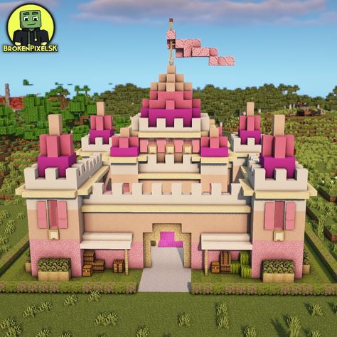 How To Build Minecraft Castle, Pink Gazebo Minecraft, Minecraft Pink Castle Ideas, Pink Builds Minecraft, Minecraft Cute Castle, Minecraft Kawaii House, Minecraft Princess Castle, Castle In Minecraft, Girly Minecraft