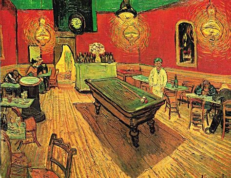 The Billiard Table, Painting by Vincent VanGough فنسنت فان جوخ, Vincent Willem Van Gogh, Night Cafe, Vincent Van Gogh Paintings, Caspar David Friedrich, Georges Seurat, Arte Van Gogh, Andrew Wyeth, Rene Magritte