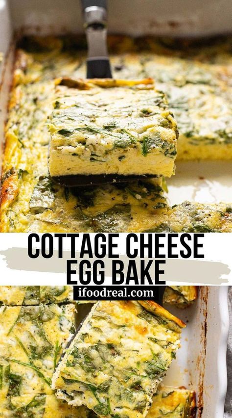 High protein Cottage Cheese Egg Bake with a fluffy blend of eggs, cheese, and spinach. Only 7 ingredients, perfect for meal prep or Holidays! Cottage Cheese Spinach Egg Bake, Sheet Pan Eggs With Cottage Cheese, Egg Cottage Cheese Casserole, Eggs Cottage Cheese Breakfast, High Protein Breakfast Bake, Baked Cottage Cheese Eggs, Egg Casserole With Cottage Cheese, Protein Egg Bake, Egg Bake With Cottage Cheese