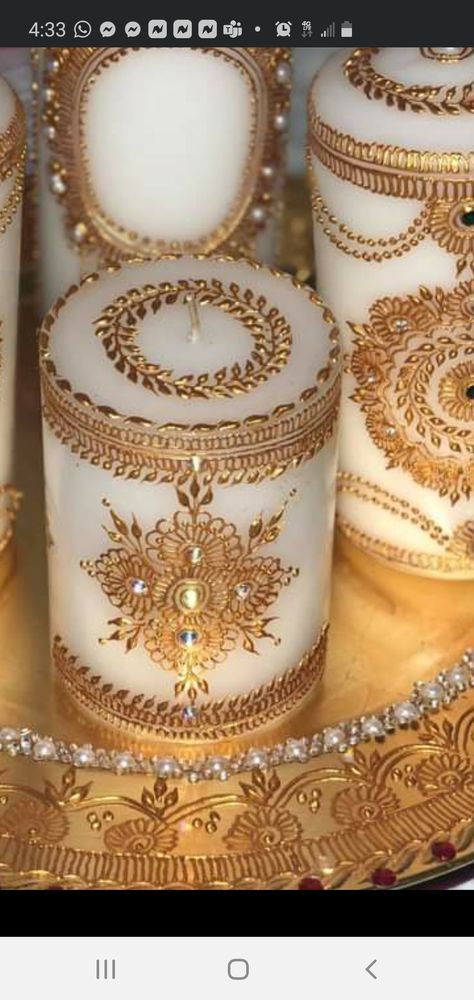 Henna 2023, Henna Products, Mehendi Patterns, Candle Votive Centerpiece, Henna Jewelry, Mehndi Candle, Henna Candles Diy, Moroccan Wedding Decor, Islamic Candles