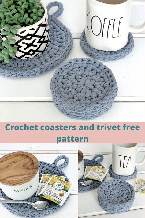 Crochet Trivet, Crochet Cup Coaster, Crocheted Coasters, Crochet Coasters Free Pattern, Crochet Slipper Pattern, Quick Crochet Patterns, Crochet Coaster Pattern, Placemats Patterns, Cup Coaster