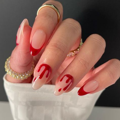 Ongles Gel Halloween, Blood Nails, Witchy Nails, Halloween Acrylic Nails, Grunge Nails, Pretty Gel Nails, White Nail, Halloween Nail, Nagel Inspo