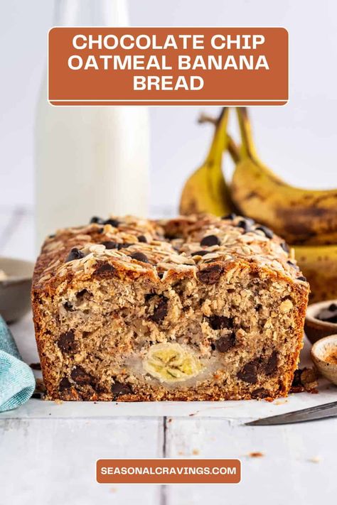 Chocolate Chip Oatmeal Banana Bread - Seasonal Cravings Oatmeal Banana Bread, Oatmeal Banana, Banana Bread Ingredients, Honey Chocolate, Pumpkin Smoothie, Cinnamon Oatmeal, Make Banana Bread, Best Oatmeal, Chocolate Chip Banana Bread