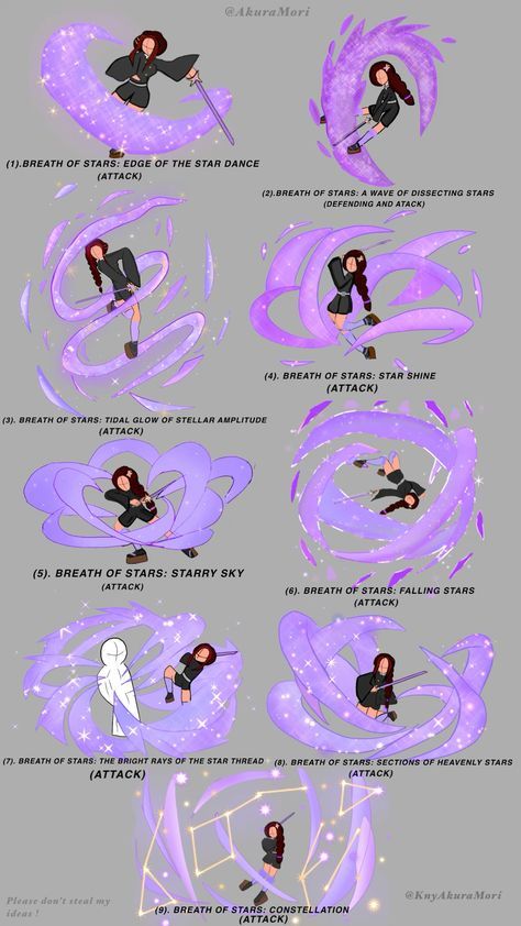 Demon Slayer Power Ideas, Hashira Breathing Style, Light Breathing Demon Slayer Oc, Kny Oc Star Breathing, Demon Slayer Oc Info, Kny Fanmade Breathing Styles, Crystal Breathing Demon Slayer, Demon Slayer Names For Oc, Demon Slayer Expressions