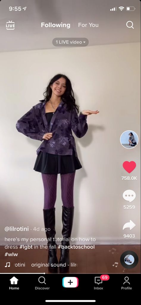 Purple Pantyhose Outfit, Purple Tights Outfit Winter, Purple Black Outfit Aesthetic, Purple Witch Outfit Aesthetic, Purple Academia Aesthetic Outfit, Purple Stockings Outfit, Dark Academia Outfit Long Skirt, Dark Purple Leggings Outfit, Purple Grunge Aesthetic Outfit