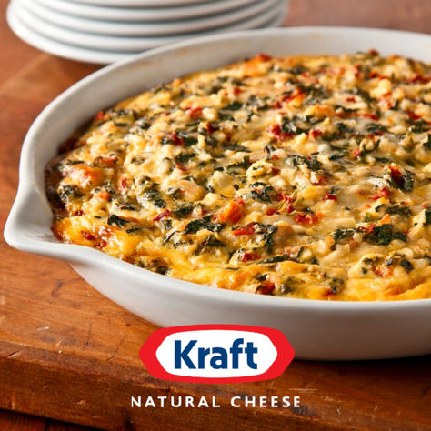 Get the day started with an Easy Cheesy Frittata! Fresh basil and bacon add flavor to this cheesy frittata that can be part of your smart eating plan. Brunch Appetizers, Frittata Recipe, Natural Cheese, Frittata Recipes, Easy Brunch, Kraft Recipes, Kraft Heinz, Easy Cheesy, Quiche Recipes