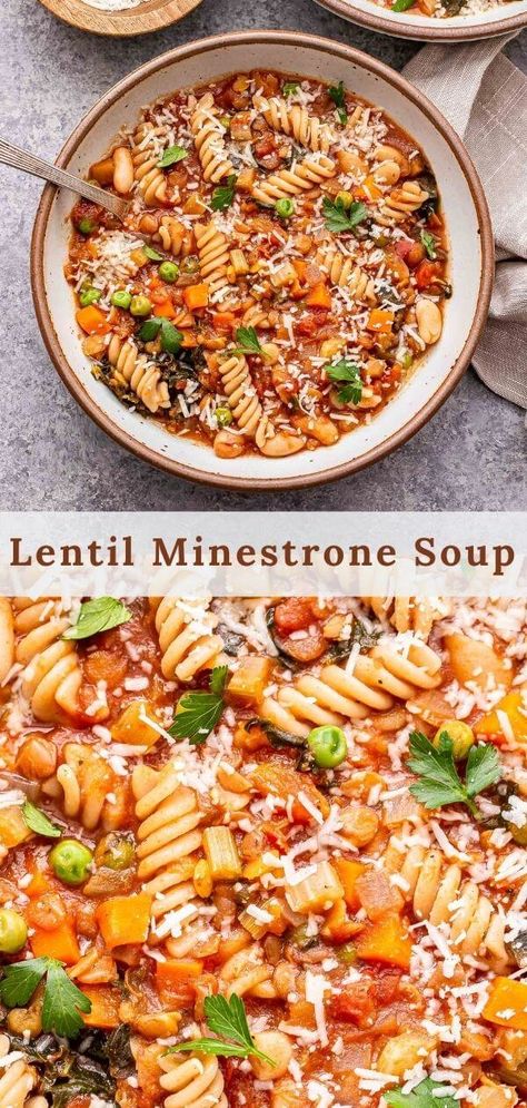 Italian Vegetable Lentil Soup, Creamy Lentil Pasta, Pasta And Lentils Recipes, Dinner With Lentils, Lentil Pasta Soup, Lentil Ideas, Meals With Lentils, Recipes With Lentils, Bean And Lentil Soup