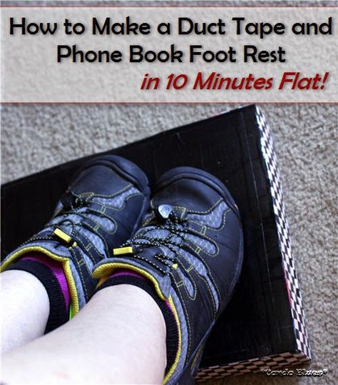 How to make an ergomonic duct tape and telephone book under desk footstool. 4h Crafts, Desk Foot Rest, Diy Footstool, Sensory Classroom, Help Kids Focus, Tiny Office, Infant Classroom, Wayfair Living Room Chairs, Upcycled Projects