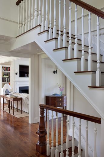 ahearn_little-harbor-residence_14 Stacked Staircase, Patrick Ahearn Architect, Patrick Ahearn, Traditional Staircase, Shingle Style Homes, Open Staircase, House Deck, House Stairs, Updating House