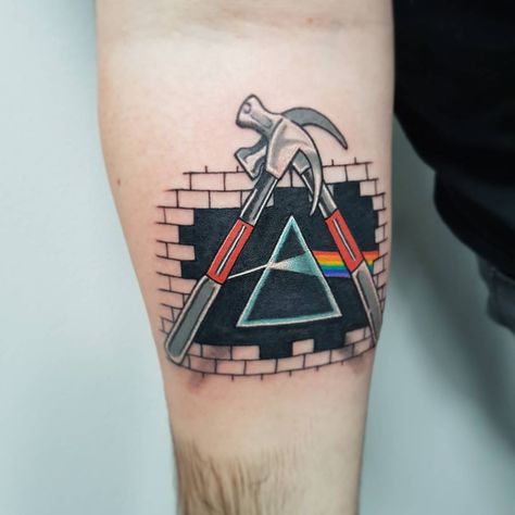 Something a bit different for @davegolden1998 #pinkfloyd #thewall #darksideofthemoon #forearmtattoo #prism #hammers #brickinthewall… Pink Floyd Quotes Tattoo, Cubist Tattoo, The Wall Tattoo, Pink Floyd Tattoo Art, Pink Floyd Quotes, Pink Floyd Ideas, Pink Floyd Artwork, Pink Floyd Tattoo, Pink Floyd Members