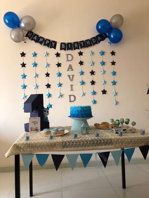 Simple Birthday Decorations For Men Diy, Blue Themed Birthday, Easy Birthday Party Decorations, Homemade Birthday Decorations, Baby Boy Birthday Decoration, Simple Balloon Decoration, Mens Birthday Party Decorations, 1st Birthday Boy Themes, Birthday Decorations For Men