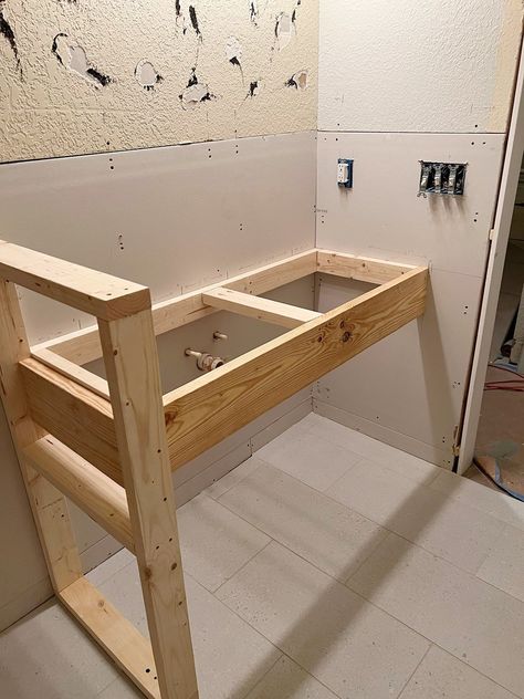 Built In Bathroom Vanity, Concrete Sink Bathroom, Concrete Bathroom Vanity, Bathroom Sink Diy, Concrete Bathroom Sink, Cement Bathroom, Built In Vanity, Concrete Vanity, Standard Bathroom