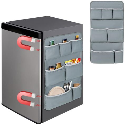 PRICES MAY VARY. Maximize Your Space: Elevate your dorm living with our dorm fridge organizer, providing ample extra storage to neatly arrange your essentials in tight spaces – a college dorm must-have! (patent pending) Unique Magnetic Design: Featuring two ultra-strong magnets, our mini fridge caddy clings securely, offering exceptional load-bearing capacity without slipping—install effortlessly in just 10 seconds! Spacious Pockets: Designed with larger and deeper pockets, our college dorm orga Bedroom Mini Fridge Ideas, College Dorm Fridge, Dorm Fridge Organization, Mini Fridge Organization, Dorm Storage Ideas, College Dorm Necessities, College Dorm Accessories, Dorm Snacks, College Dorm Storage