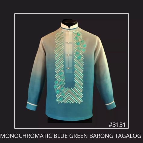 Barong tagalog blue green color Green Barong, Monochromatic Blue, Barong Tagalog, Filipino Fashion, Grooms Party, Filipiniana Dress, Bridal Party Outfit, African Fashion Dresses, Formal Shirts