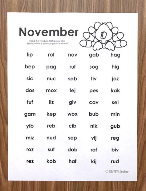 Nonsense Word Fluency practice pages free from SImply Kinder. November Things, Nonsense Words Fluency, Tattoos Outdoors, Literacy Coach, Fluency Activities, Literacy Coaching, Fluency Practice, Nonsense Words, Quotes Tattoos