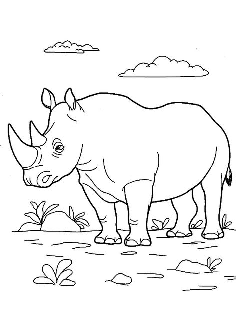 The-rinoceronte Badak Jawa, Rhino Animal, Zoo Animal Coloring Pages, Online Coloring Pages, Animal Coloring Books, Art Drawings For Kids, Cute Coloring Pages, African Animals, Animal Coloring Pages