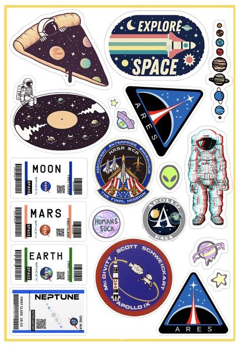 Nasa Stickers Printable, Planet Stickers Printable, Astronaut Stickers Printable, Space Stickers Planets, Space Stickers Printable, Nasa Stickers, Space Stickers, Mobile Stickers, Airplane Wallpaper