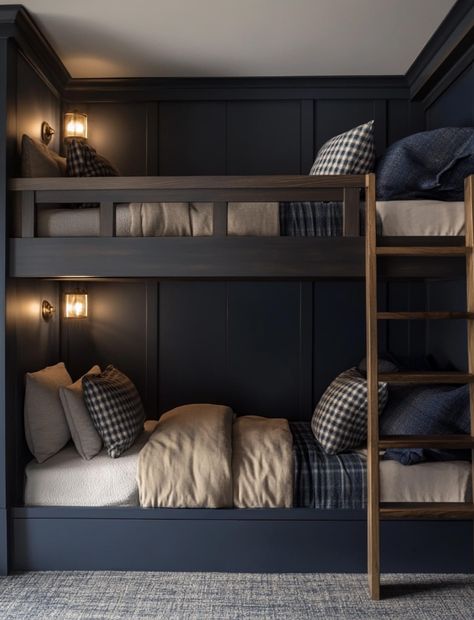 Bunk Beds Room Ideas, Bunk Beds For Boys Room, Bunk Bed Room, Bunk Beds Boys, Grandkids Room, Bunk Bed Rooms, Kids Rooms Shared, Basement Guest Rooms, Bunk Beds Built In