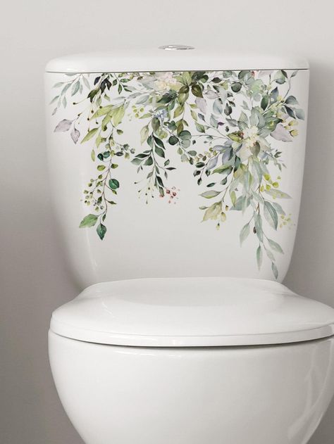 Green  Collar  PVC   Embellished   Bathroom Wc Decoration, Restroom Renovation, Toilet Decals, Toilet Stool, Dekorere Bad, Bathroom Wall Stickers, Bilik Mandi, Floral Wall Decals, Creative Bathroom