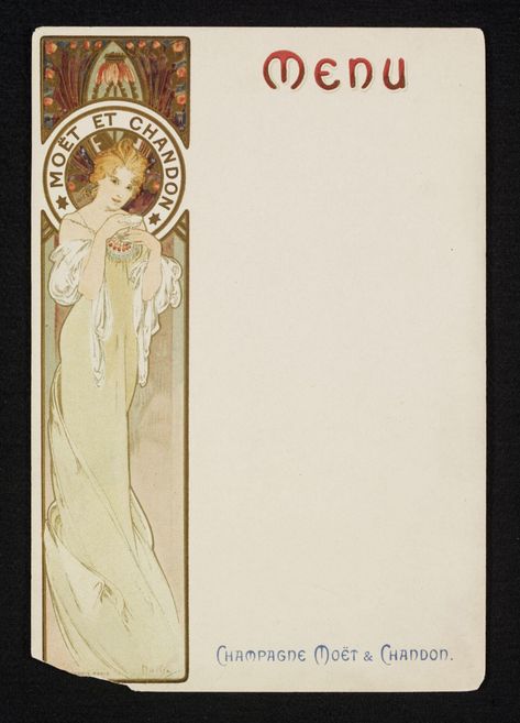 Menu Card | Mucha, Alphonse | V&A Explore The Collections Alfonse Mucha, Moet And Chandon, Moët Chandon, Notepaper, Alfons Mucha, Unique Art Prints, Menu Card, Alphonse Mucha, National Art