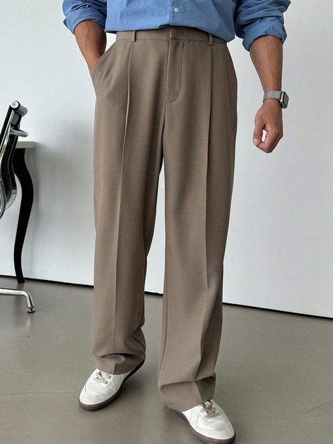 Pantalones de traje casuales de unicolor para hombre, otoño Caqui    Tela tricotada Liso  No-Elástico Todo Men Clothing, size features are:Bust: ,Length: ,Sleeve Length: F1 Outfit, Bow Shorts, Men Suit, Traje Casual, Elegant Dresses Long, Embroidered Shorts, Casual Suit, Suit Pants, Pants Men