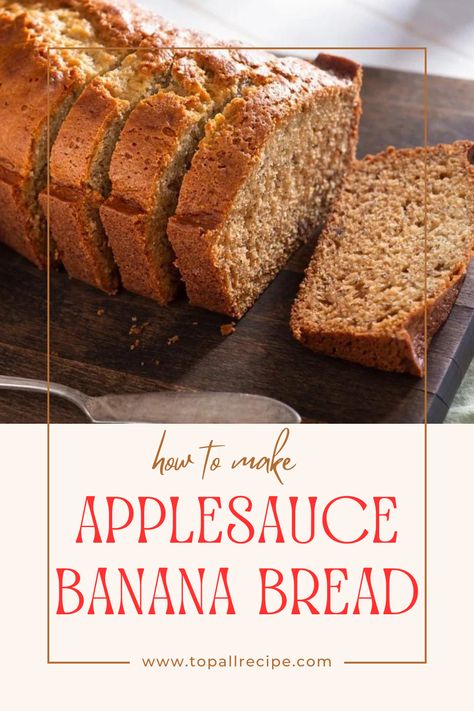 Applesauce banana bread combines the natural sweetness of ripe bananas and applesauce, resulting in a moist, flavorful loaf. This healthier twist on traditional banana bread is often spiced with cinnamon and nutmeg, making it a comforting treat. Perfect for breakfast or dessert, it’s a delicious way to enjoy fruits in baking. Banana Bread Recipe Applesauce, Banana Bread Applesauce, Banana Applesauce Bread, Banana Bread Recipe With Applesauce, Vanilla Bread Recipe, Simple Baked Goods, Applesauce Banana Bread, Banana Bread With Applesauce, Applesauce Bread