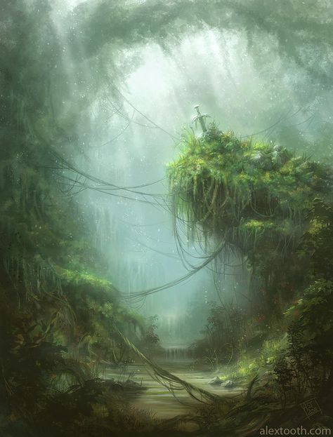 by Alex Tooth Concept Art Landscape, Tree Artwork, Digital Art Gallery, Landscape Concept, Fantasy Forest, 다크 판타지, Fantasy Pictures, Fantasy Places, Art And Illustration