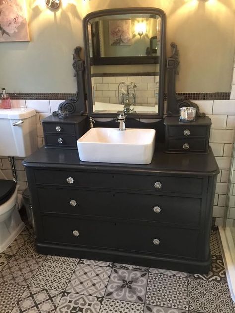 25 Unique Bathroom Vanities Made From Furniture - Life on Kaydeross Creek Baños Shabby Chic, Beautiful Bathroom Vanity, Unique Bathroom Vanity, Eclectic Bathroom, Victorian Bathroom, Casa Country, Vintage Dresser, Shabby Chic Bathroom, Diy Bathroom Remodel