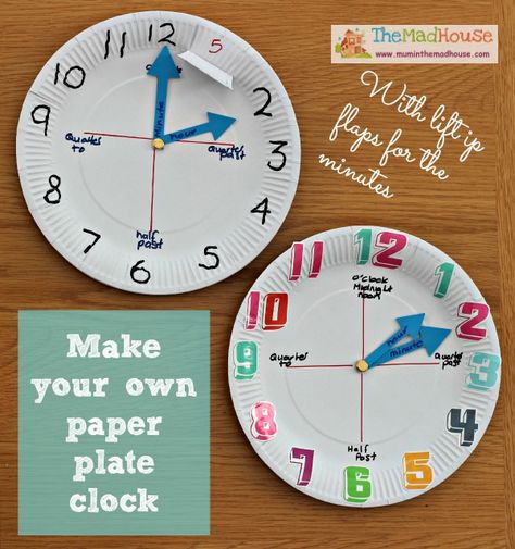 How to make a paper plate clock (pinned by Super Simple Songs) #educational #resources for #children Paper Plate Clock, Simple Songs, Paper Plate Crafts For Kids, Teaching Time, Clock For Kids, Math Time, Paper Plate Crafts, Homeschool Math, First Grade Math