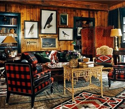 When in doubt, just cover everything in plaid. Ralph Lauren Interior Design, Ski Lodge Interior, Lodge Interiors, Calm Interior, Lodge Living Room, Ralph Lauren Interiors, Camp Decor, Outdoor Sitting, Lodge Look