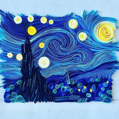 Frit Painting, Paper Filigree, Quilled Paper Art, Paper Quilling Patterns, Arte Van Gogh, The Starry Night, Paper Quilling Designs, Van Gogh Art, Starry Night Van Gogh