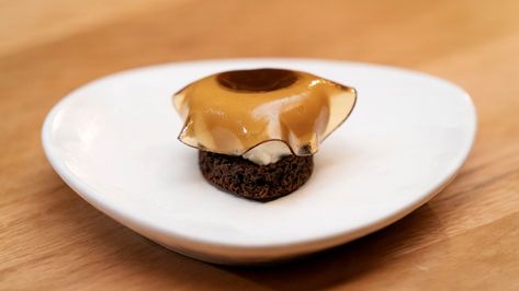 Chocolate Brownie with Madeira Gelato and Madeira Veil - Network Ten Brownie Fine Dining, Brownie Plating, Restaurant Desserts, Cacao Tree, Australia Recipes, World Chocolate Day, Masterchef Recipes, Fine Dining Desserts, Masterchef Australia