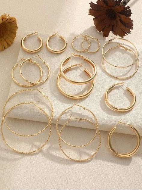 Style Hip Hop, Earring Sets, Hoop Earring Sets, Watches Women Fashion, Metal Earrings, Circle Earrings, Jewelry Earrings Hoops, Ear Jewelry, Gold Hoop