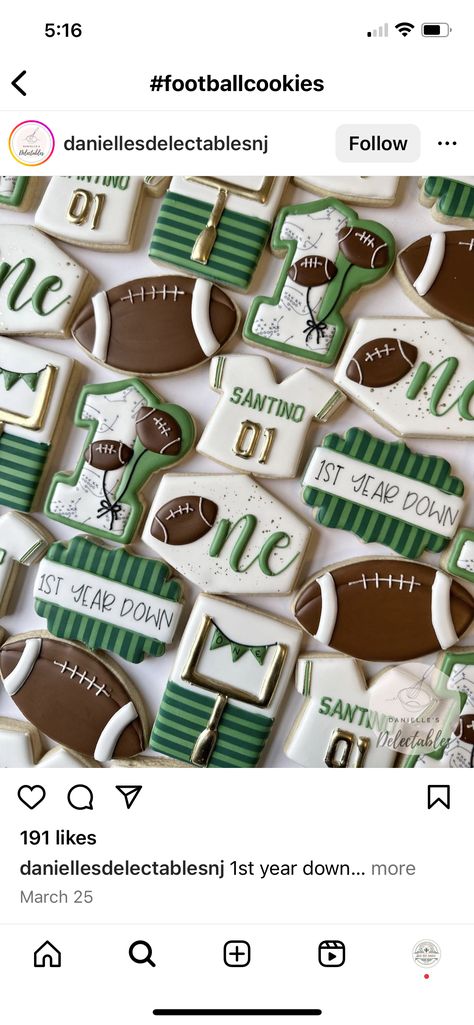 First Year Down Football Cookies, 1st Birthday Football Cookies, First Year Down Football Birthday Cookies, First Down Cookies, First Birthday Football Cookies, Football Baby Shower Cookies, First Down Birthday Cookies, Football Themed Cookies, 1st Year Down Football Birthday Cake