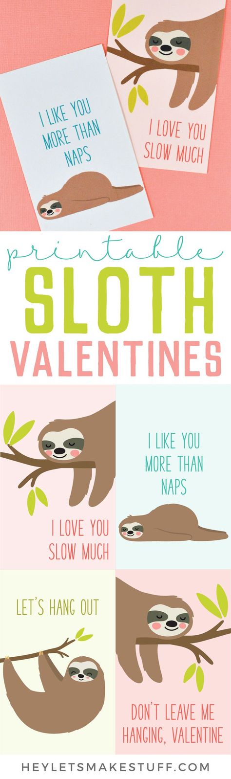 Print these four adorable Sloth Valentines with this free download! An adorable printable Valentine for friends and classmates—who wouldn't want to get a sloth in their mailbox on Valentine's Day? Valentine For Friends, Funny Holidays, Party Quotes Funny, Holidays Ideas, Friends Valentines Day, Teacher Birthday Gifts, Printable Valentine, Printables Free Kids, Valentines Day Cards